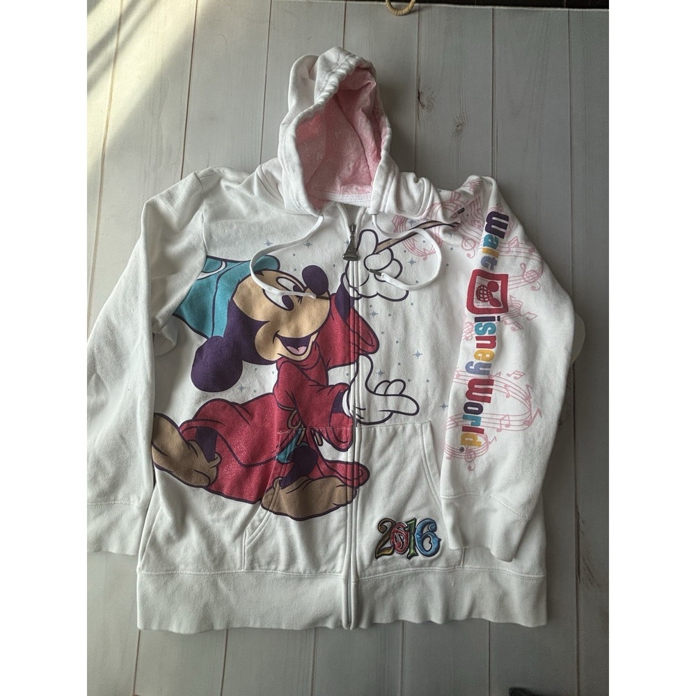 Walt Disney World Parks‎ womens 2016 Mickey Fantasia White Hoodie Size 1X 0633